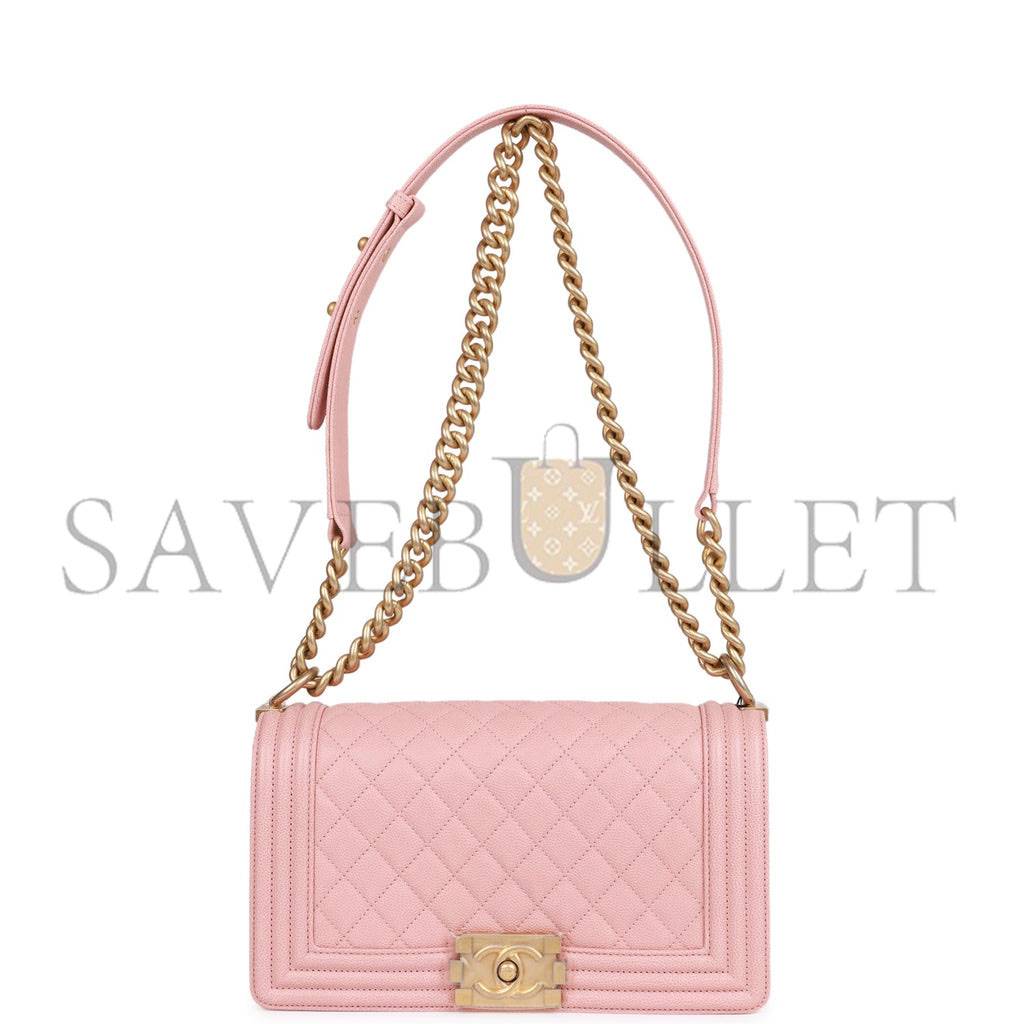 Ch*el medium boy bag pink caviar antique gold hardware (25*15*9cm)