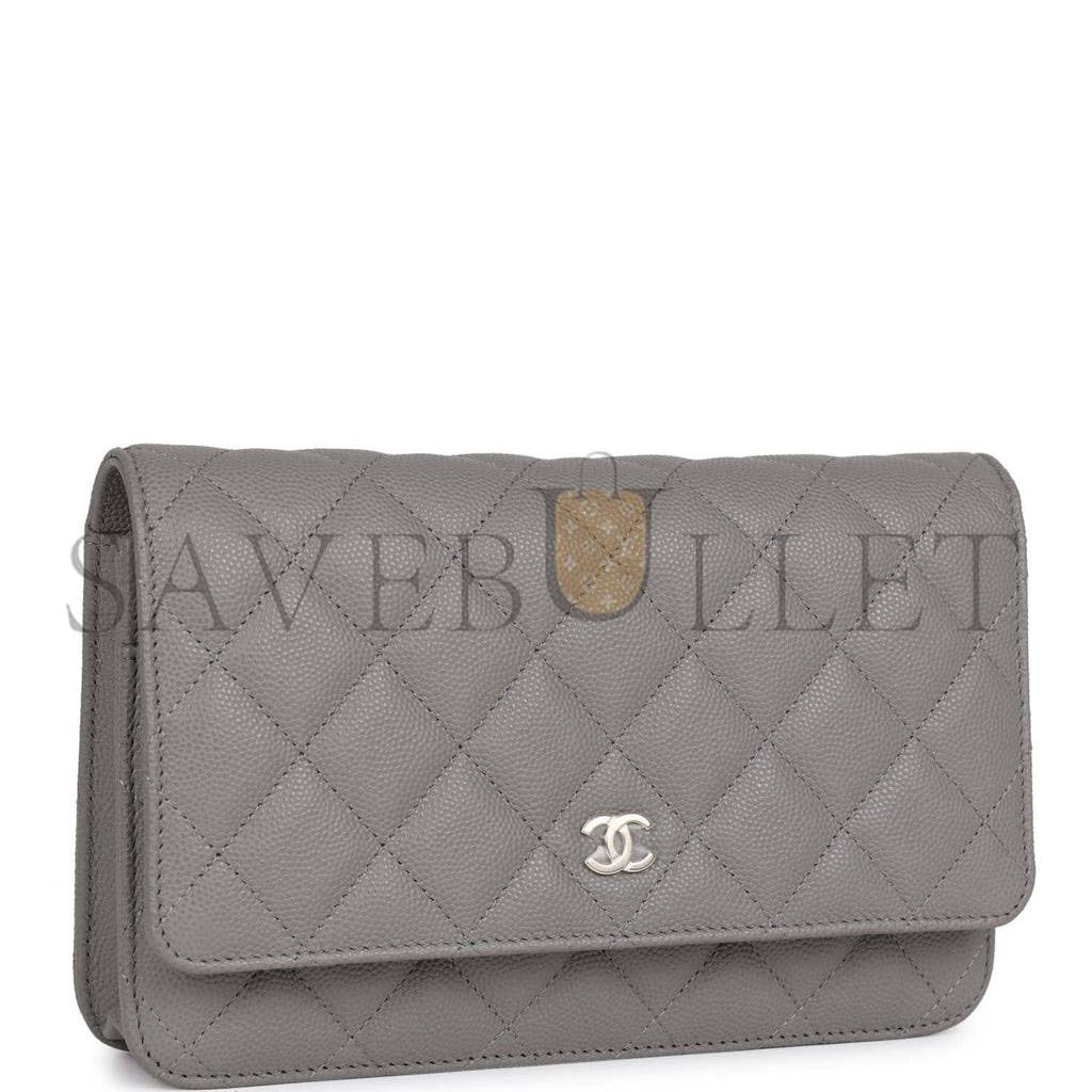 Ch*el wallet on chain woc grey caviar light gold hardware (19*13*4cm)