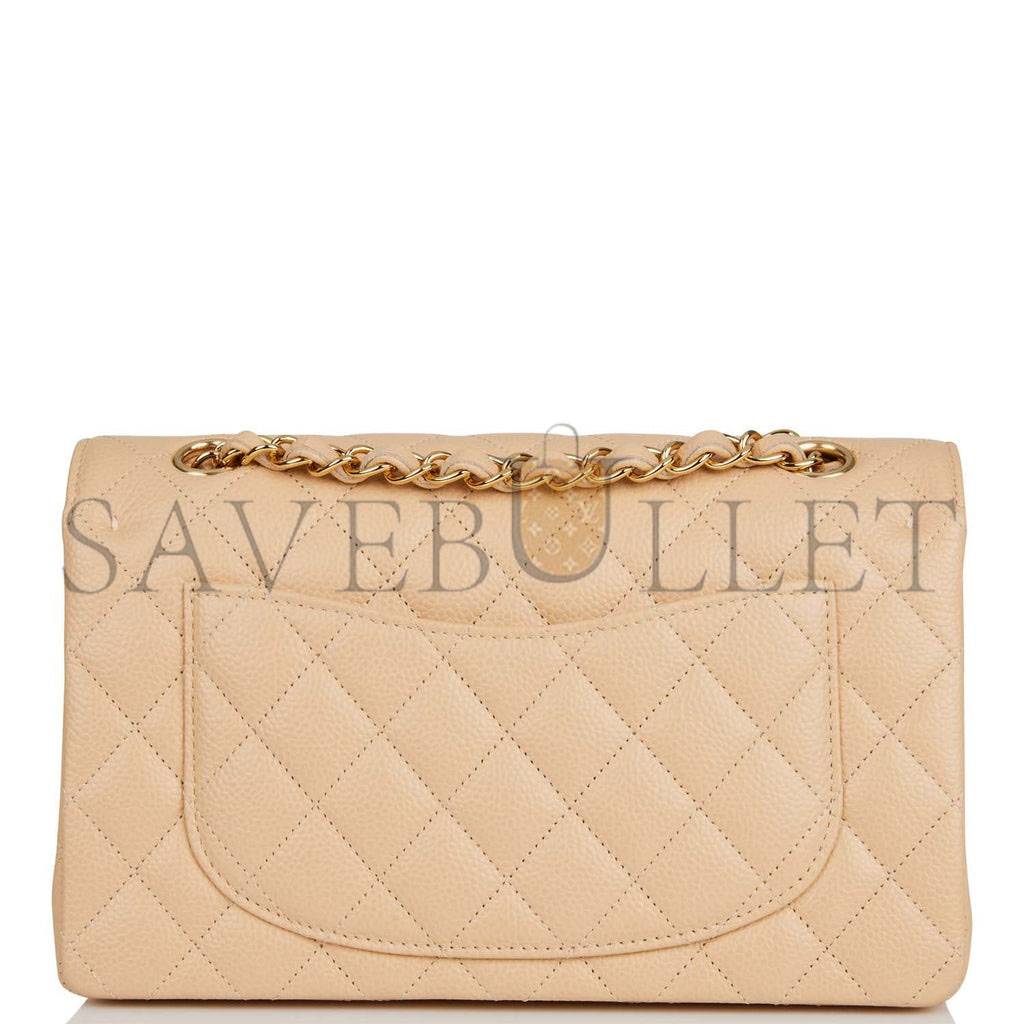 Ch*el small classic double flap bag beige caviar gold hardware (23*13*6cm)