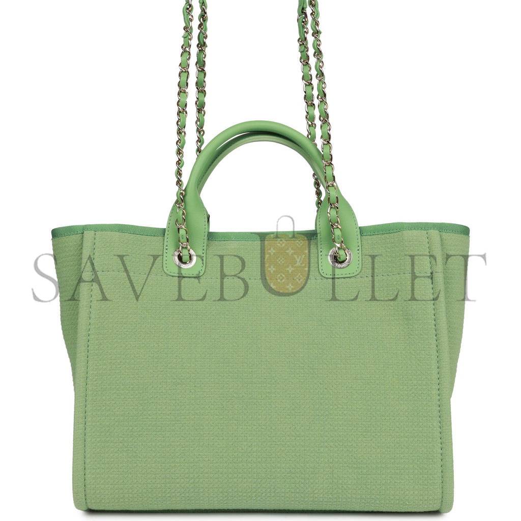 Ch*el small deauville shopping bag green boucle light gold hardware (34*27*15cm)
