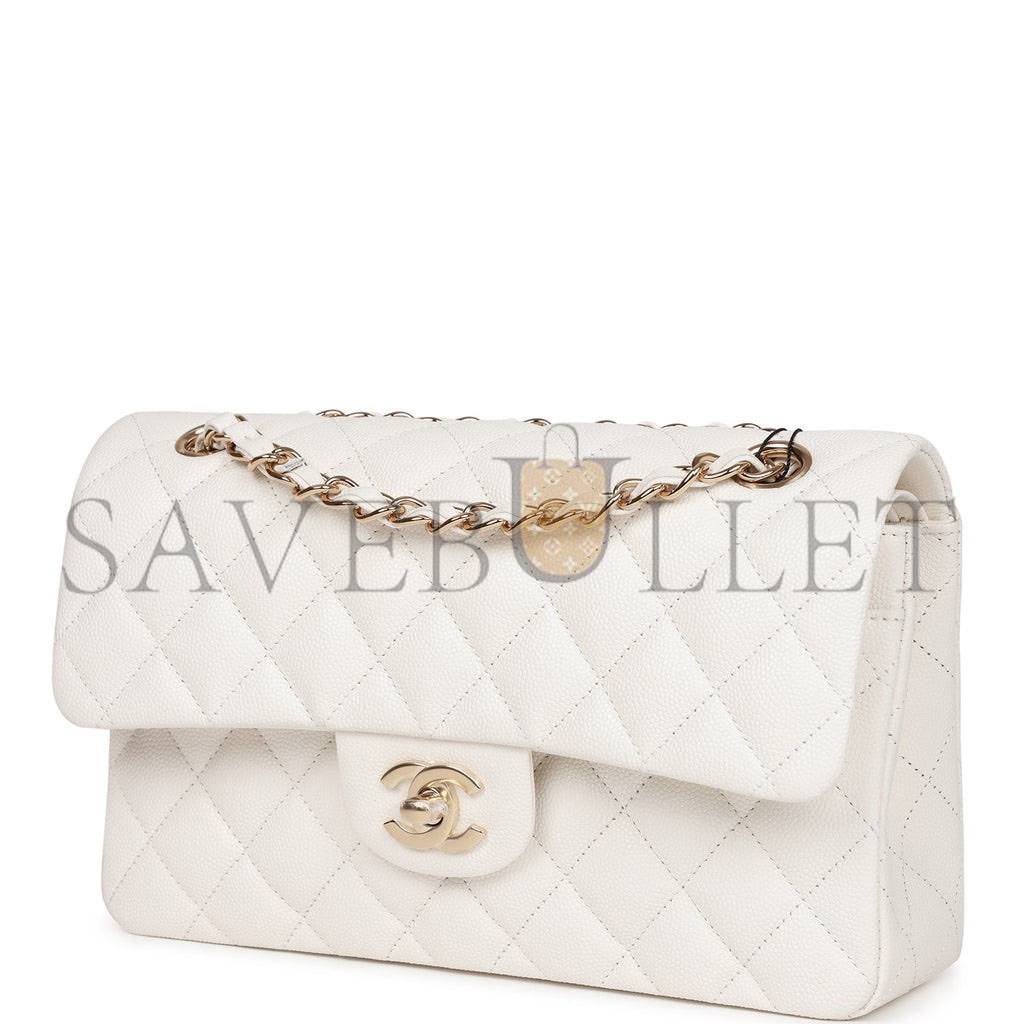 Ch*el small classic double flap white caviar gold hardware (23*13*6cm)