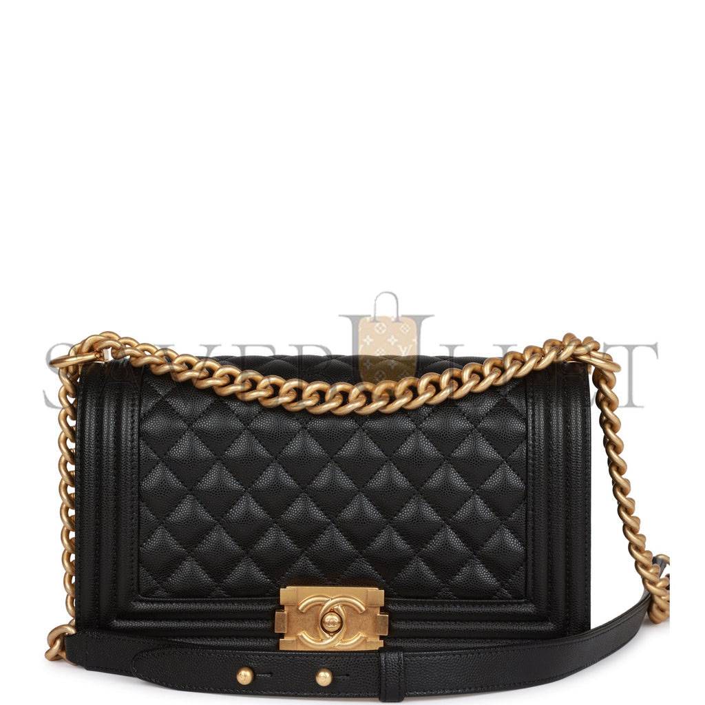 Ch*el medium boy bag black caviar antique gold hardware (25*15*9cm)