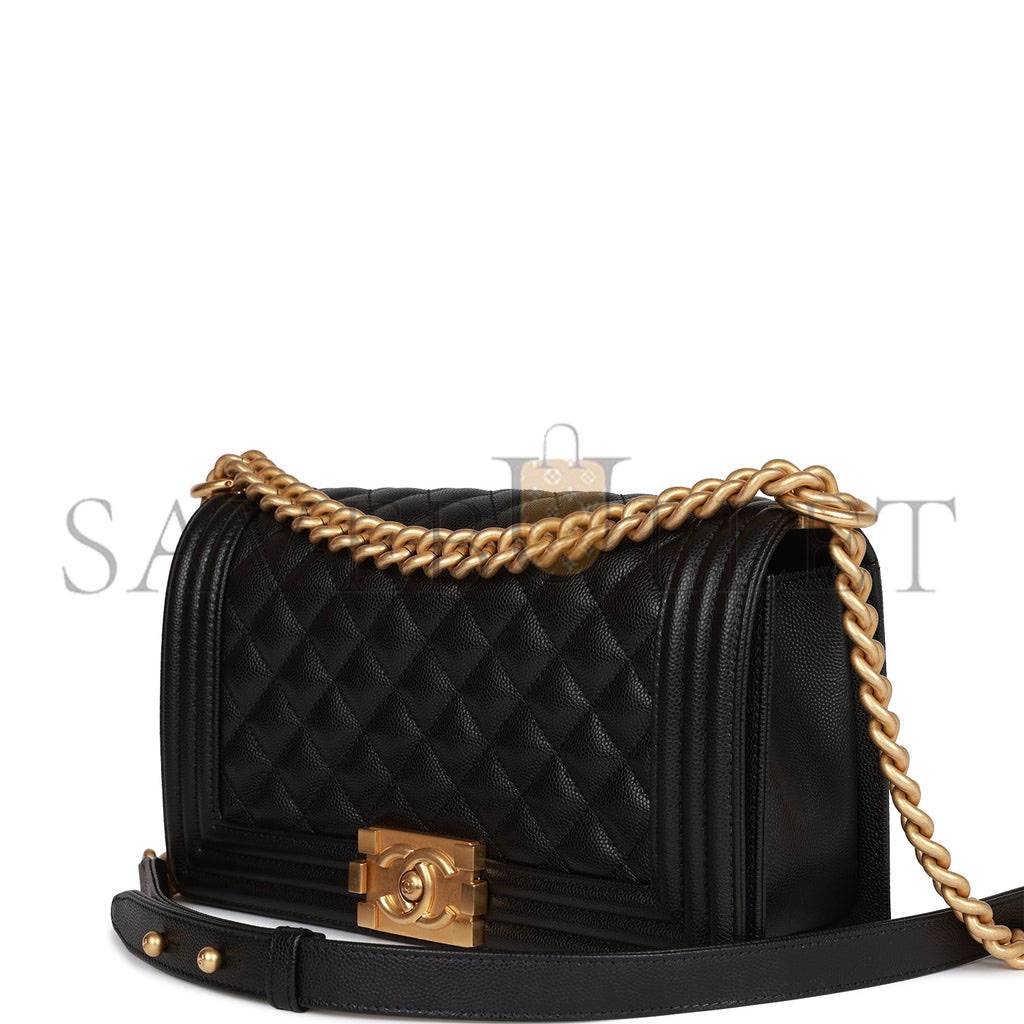 Ch*el medium boy bag black caviar antique gold hardware (25*15*9cm)