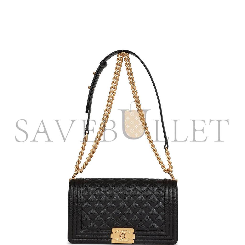 Ch*el medium boy bag black caviar antique gold hardware (25*15*9cm)