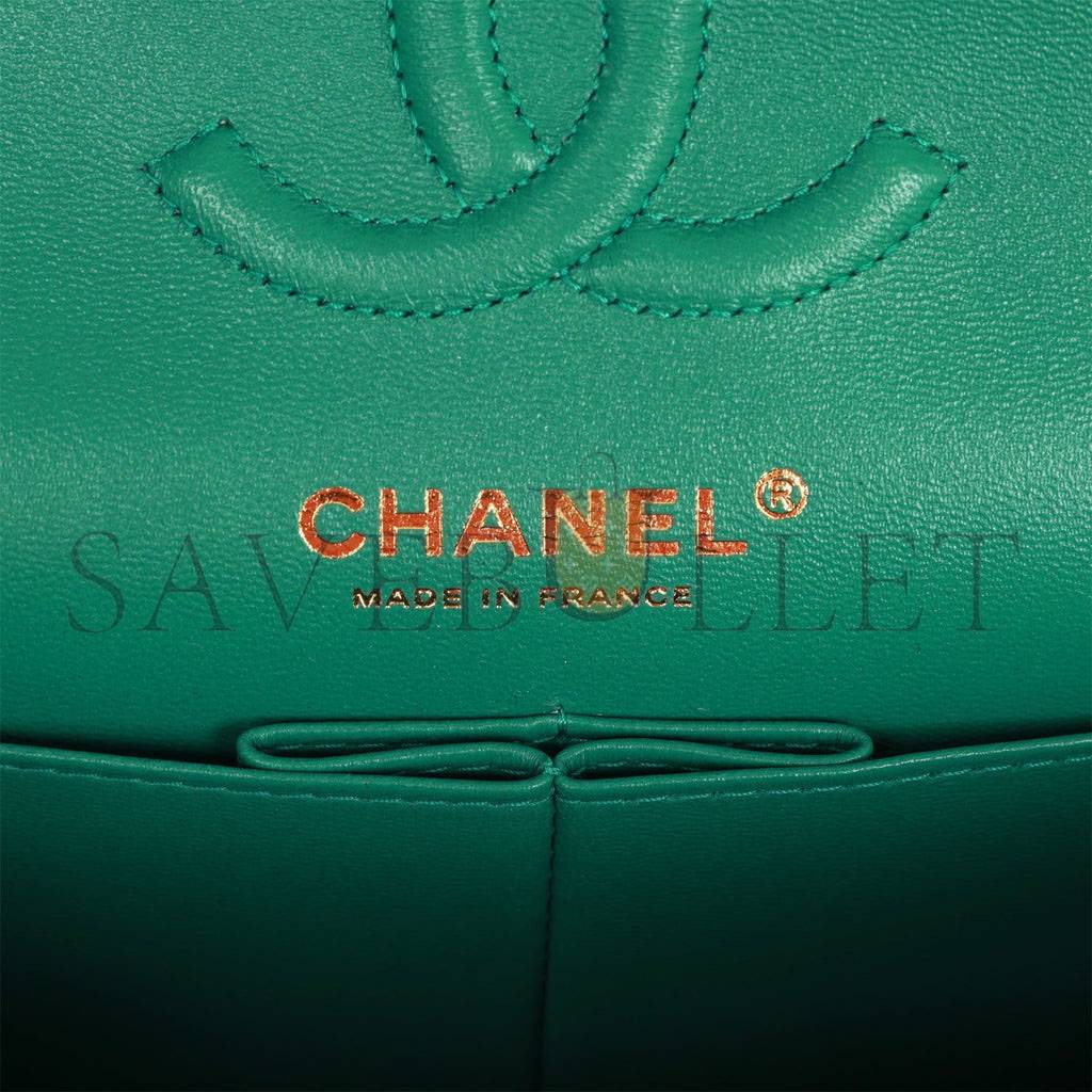 Ch*el small classic double flap bag green lambskin light gold hardware (23*13*6cm)