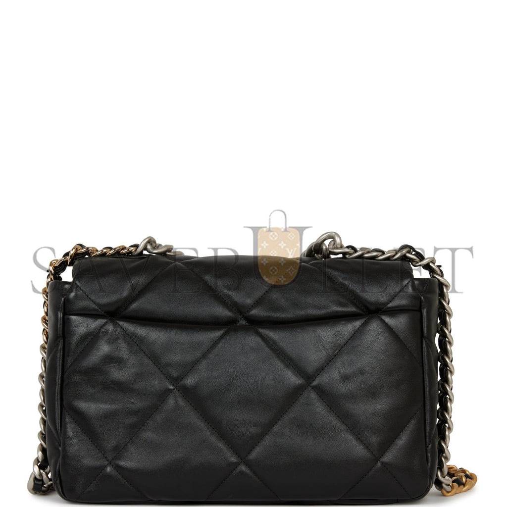 Ch*el large 19 flap bag black lambskin mixed hardware (30*20*9cm)