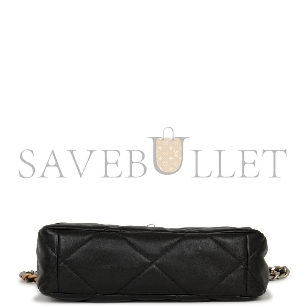 Ch*el large 19 flap bag black lambskin mixed hardware (30*20*9cm)