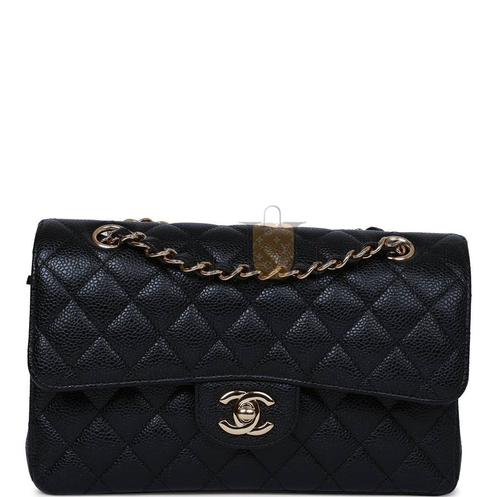 Ch*el small classic double flap bag black caviar gold hardware (23*15*6cm)