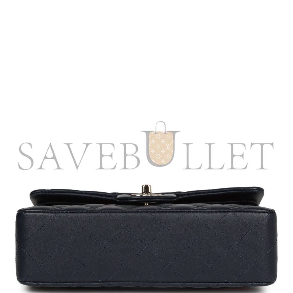 Ch*el small classic double flap navy lambskin light gold hardware (23*13*6cm)