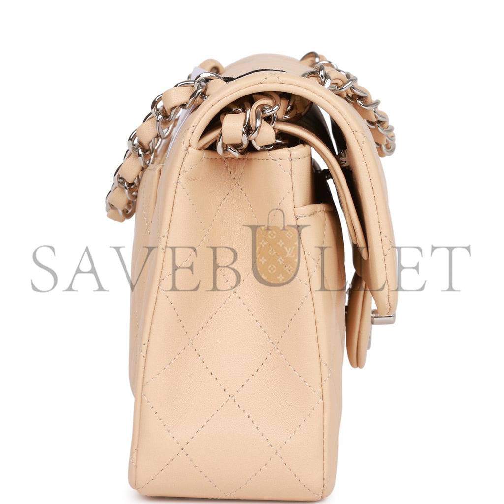 Ch*el small classic double flap beige lambskin silver hardware (23*13*6cm)