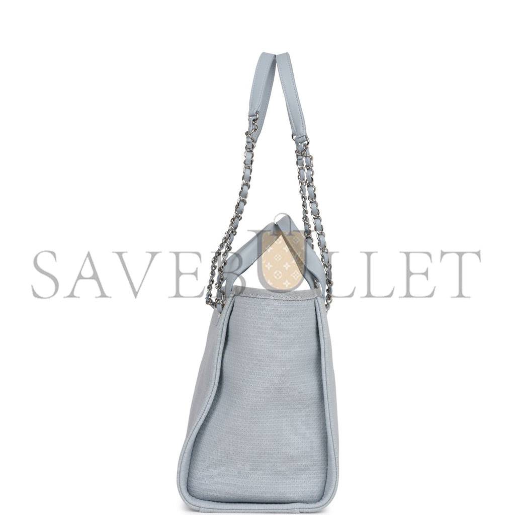 Ch*el small deauville shopping bag blue boucle silver hardware (34*27*15cm)