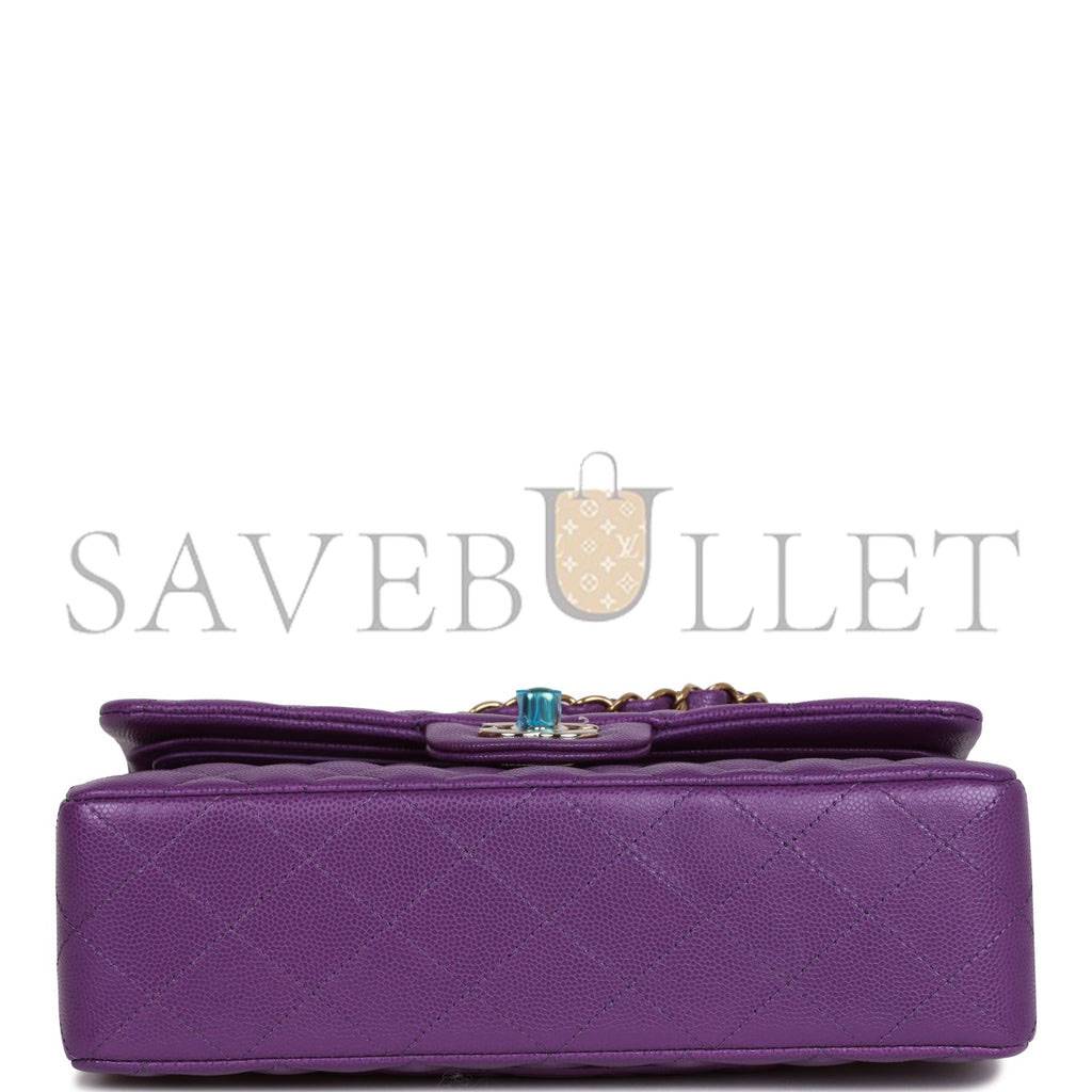 Ch*el small classic double flap purple caviar light gold hardware (23*13*6cm)