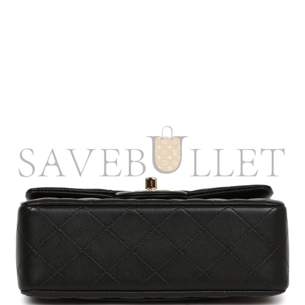 Ch*el mini rectangular flap bag with top handle black lambskin light gold hardware (22*15*8cm)