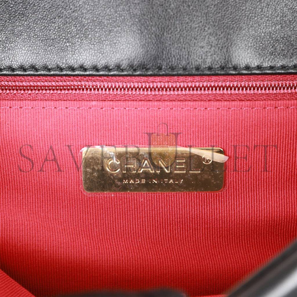 Ch*el medium 19 flap bag black lambskin mixed hardware (25*16*9cm)