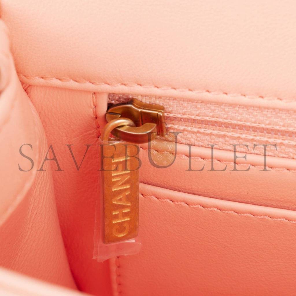 Ch*el pearl crush mini rectangular flap bag peach lambskin antique gold hardware (20*13*6cm)