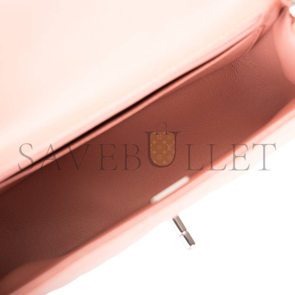 Ch*el mini rectangular flap bag rose lambskin silver hardware (20*13*6cm)