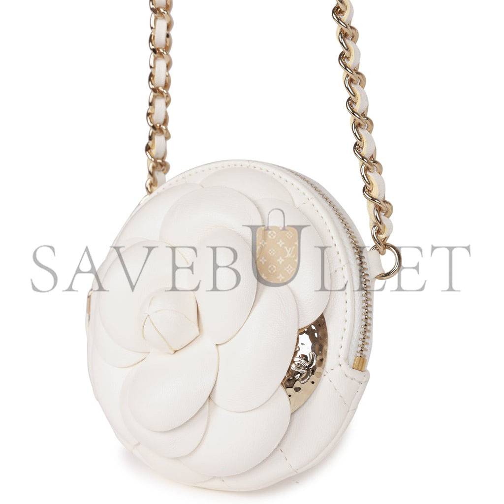 Ch*el camellia clutch with chain white lambskin light gold hardware (13*13*5cm)