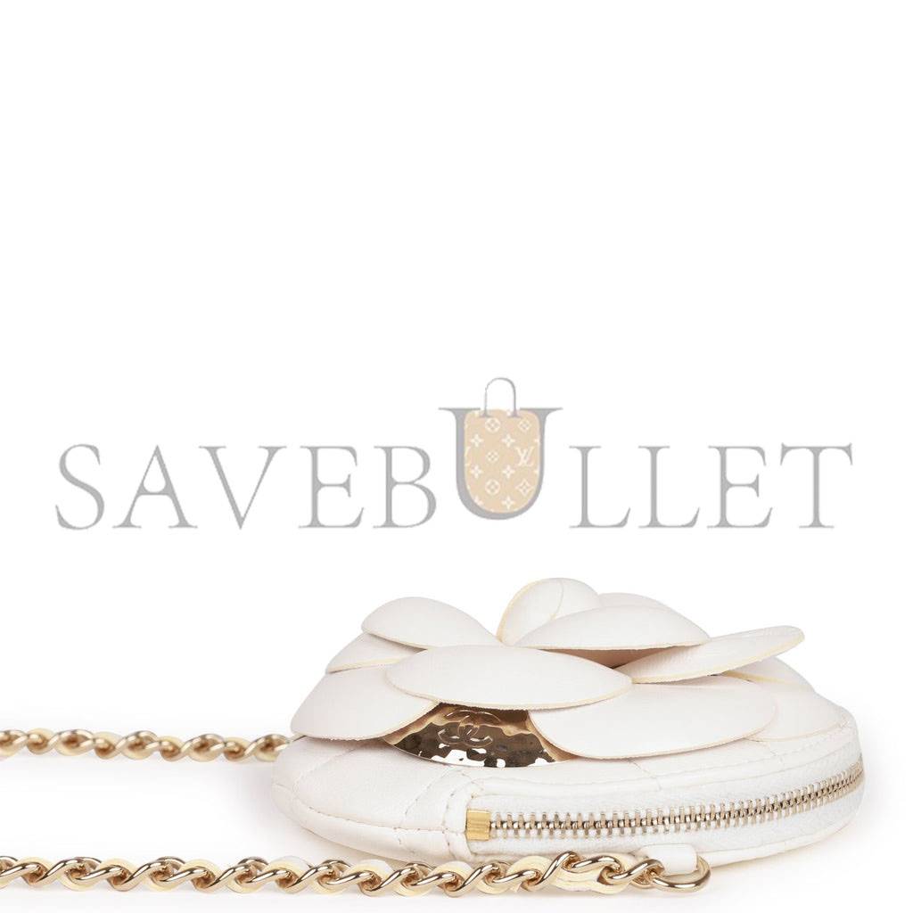 Ch*el camellia clutch with chain white lambskin light gold hardware (13*13*5cm)