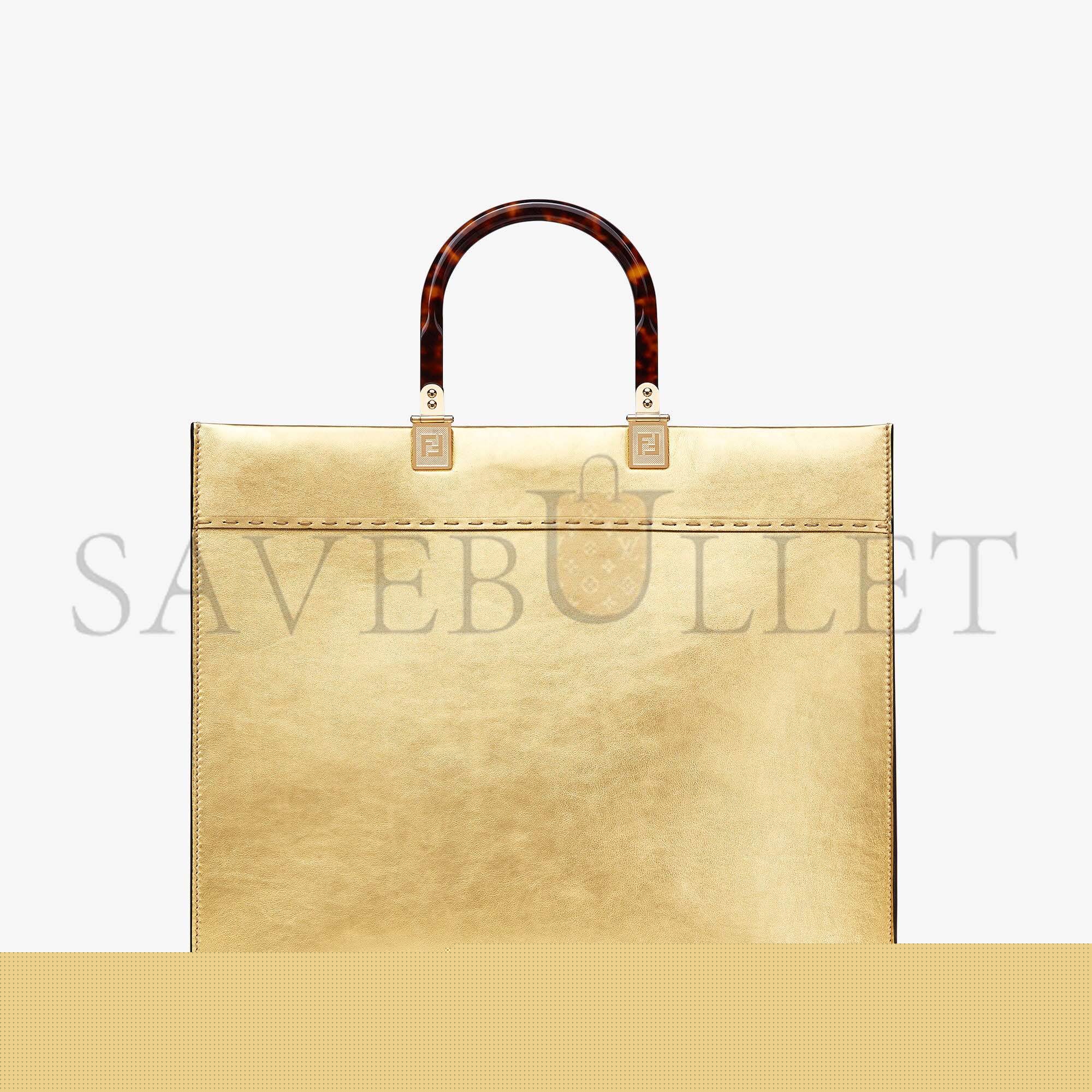 F**di sunshine medium - gold laminated leather shopper 8bh386ajh7f1gnn (35*31*17cm)
