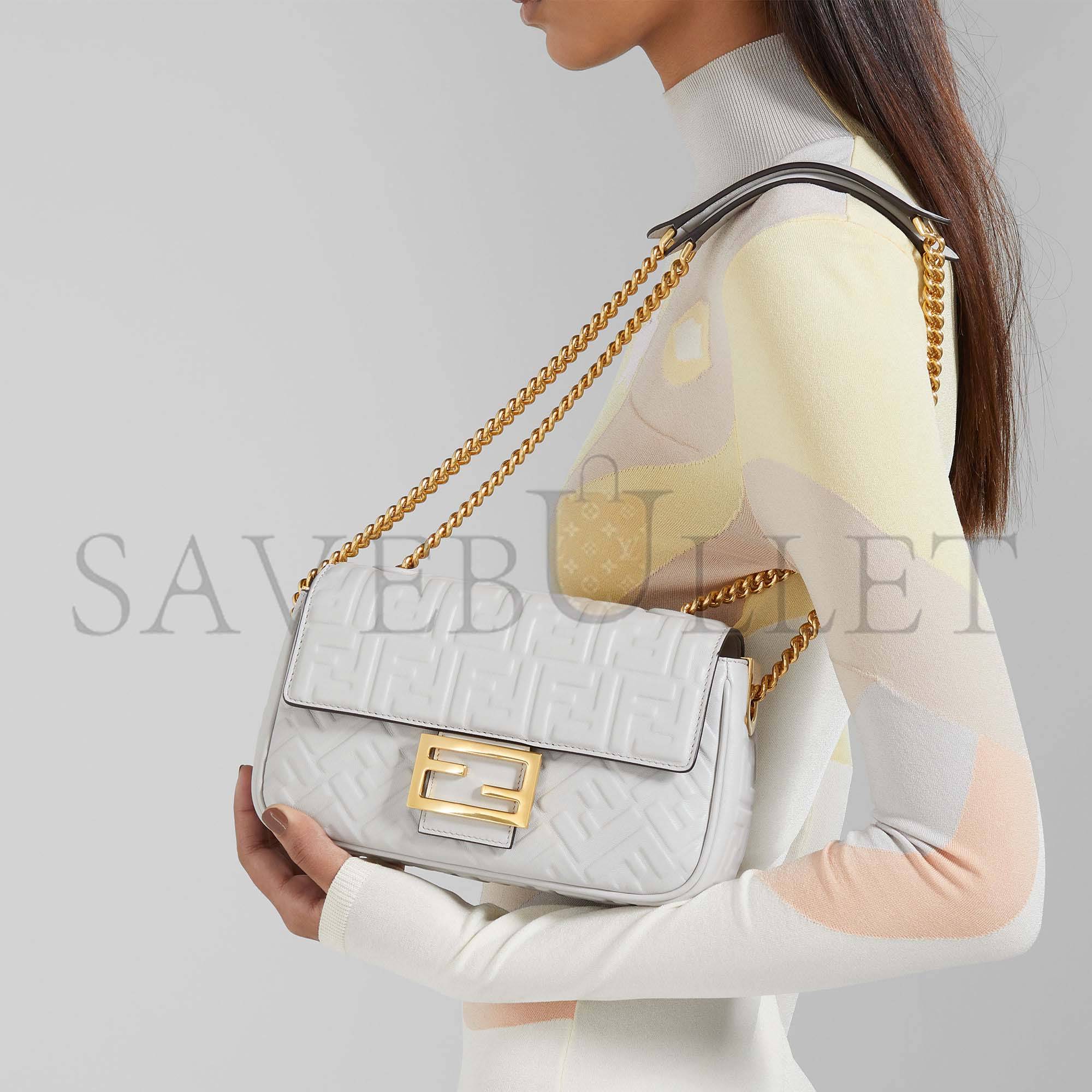 F**di baguette chain midi - light gray leather bag 8br793ah9cf1bz0 (24*14.5*7cm)