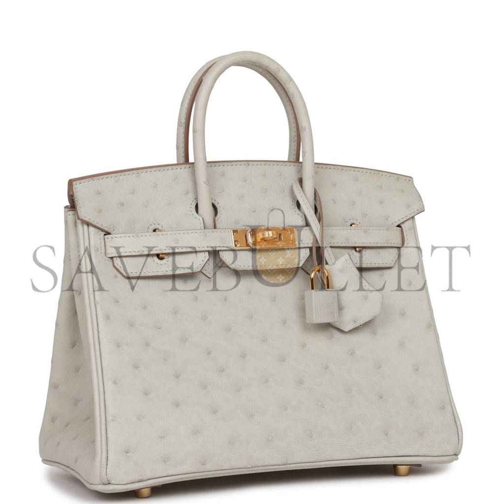 H**mes birkin 25 gris perle ostrich gold hardware handmade (25cm)