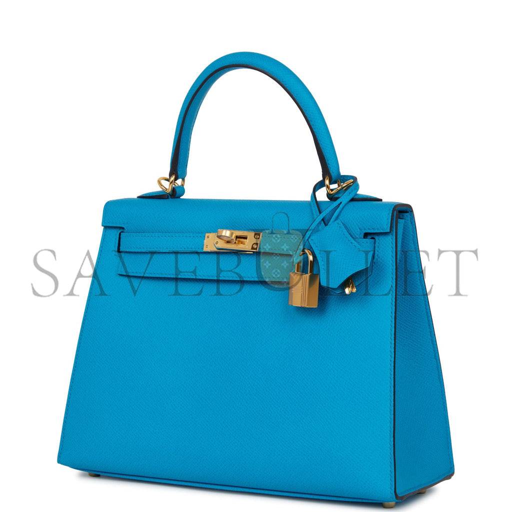 H**mes kelly sellier 25 bleu frida epsom gold hardware (25*17*7cm)