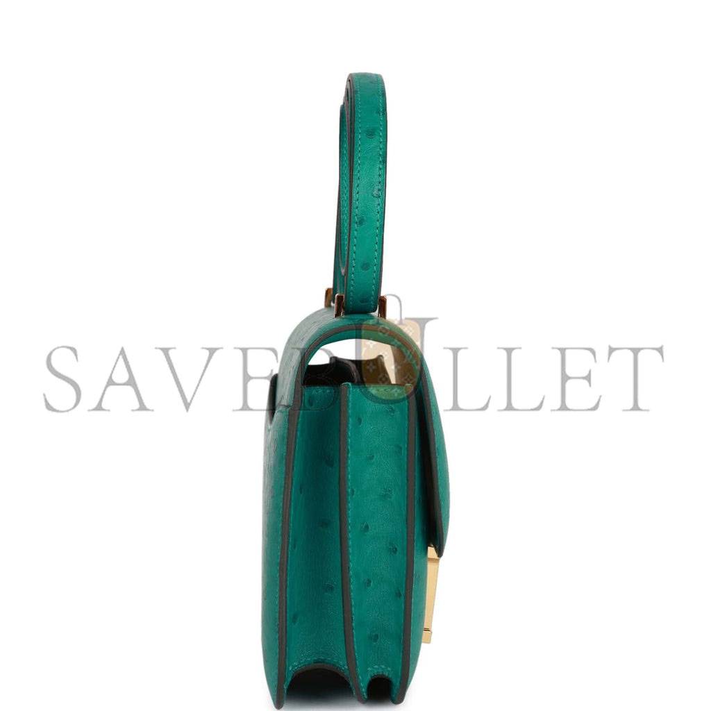 H**mes constance 18 vert verone ostrich gold hardware 39873610481758 (18cm)