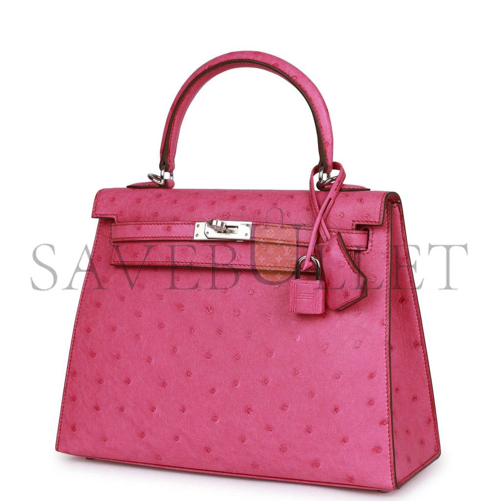 H**mes kelly sellier 25 fuchsia ostrich palladium hardware (25*17*7cm)