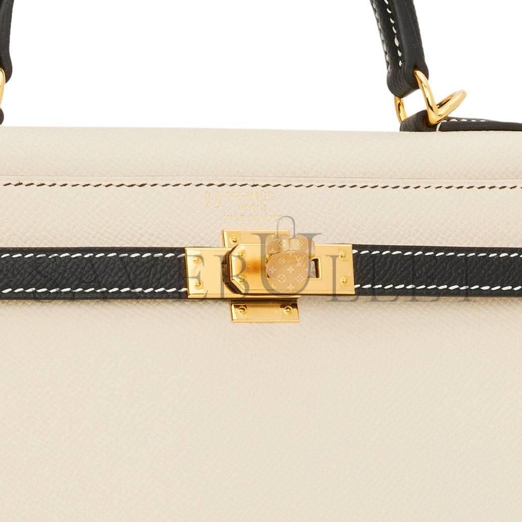 H**mes special order (hss) kelly sellier 25 nata and black epsom gold hardware handmade (25*17*7cm)