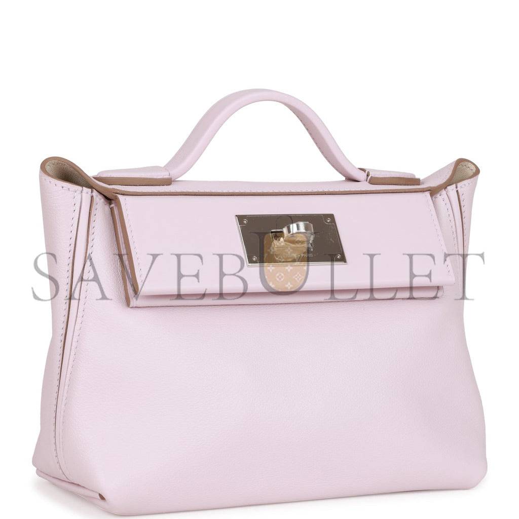H**mes mini 2424 bag mauve pale verso evercolor and swift palladium hardware (23*17*11cm)