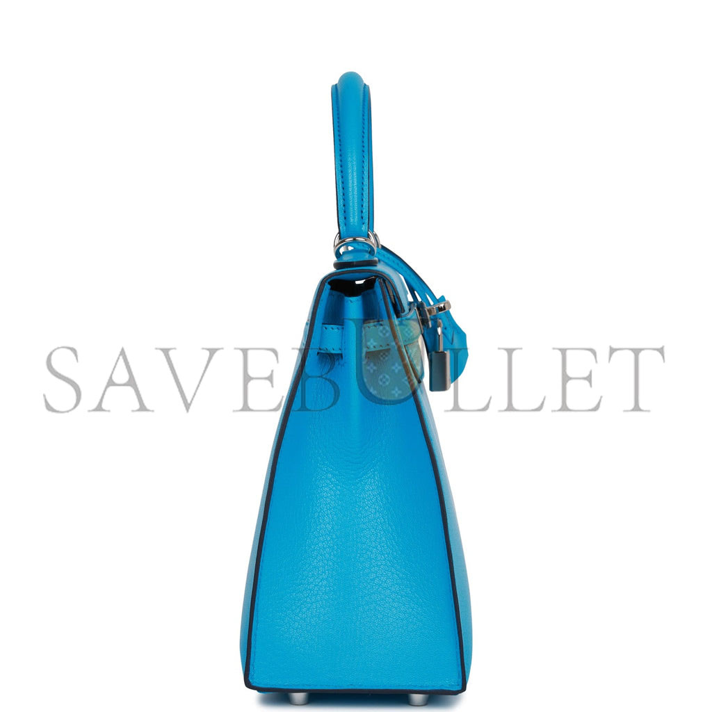 H**mes kelly sellier 25 bleu frida chevre palladium hardware (25*17*7cm)