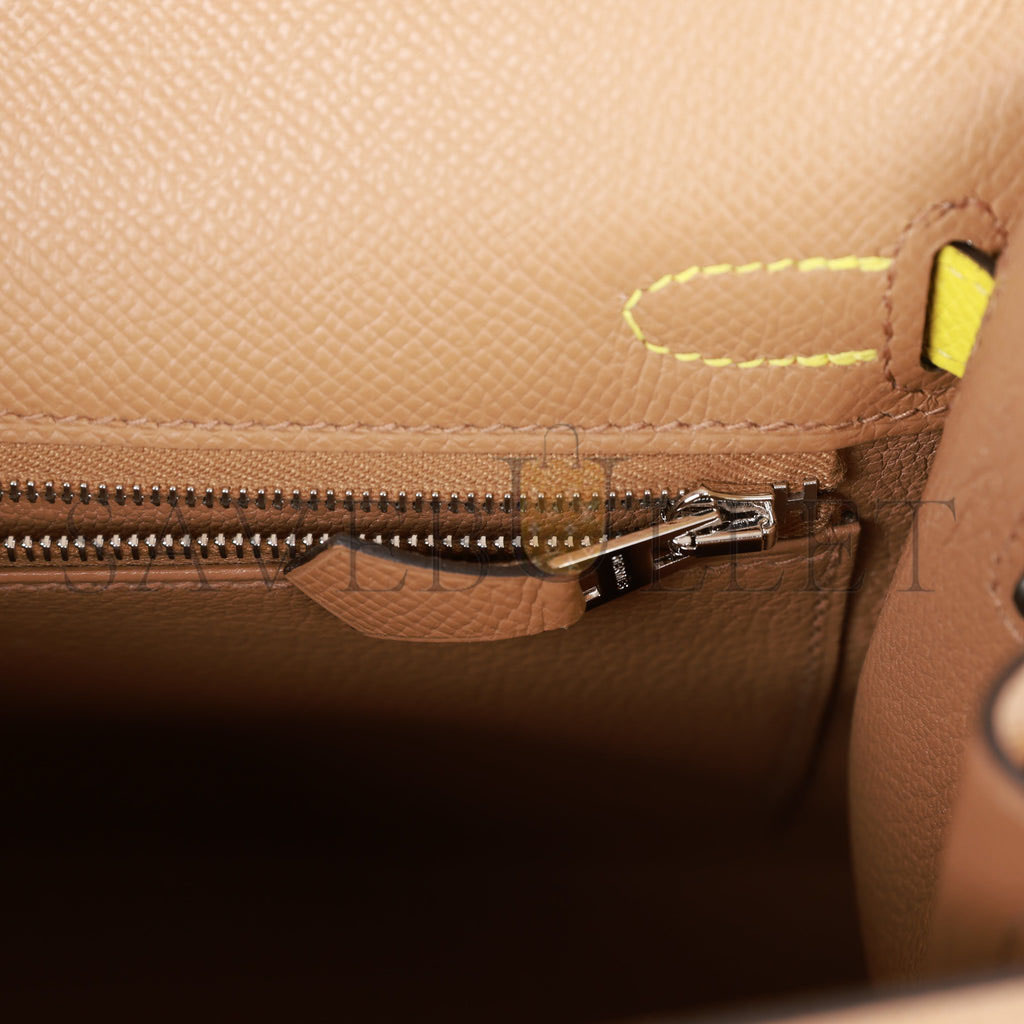 H**mes kelly sellier 25 tri-color chai, lime and mauve sylvestre epsom palladium hardware(25*17*7cm)