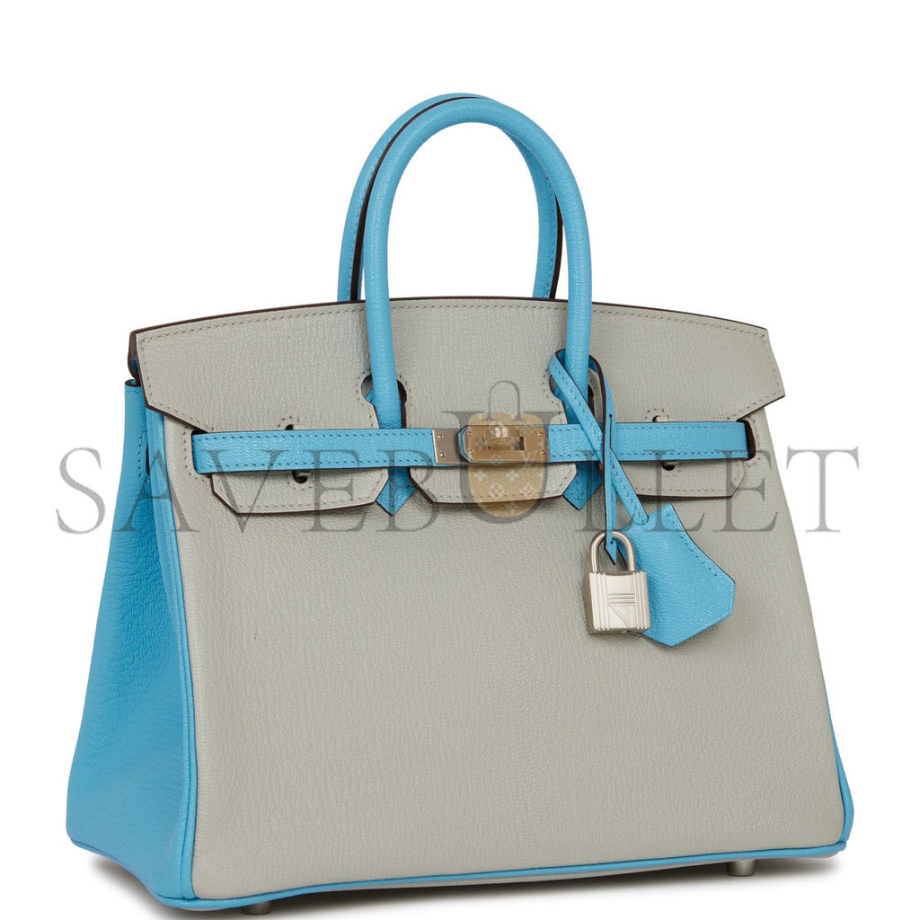 H**mes special order (hss) birkin 25 gris perle and bleu du nord chÈvre brushed palladium hardware handmade (25cm)