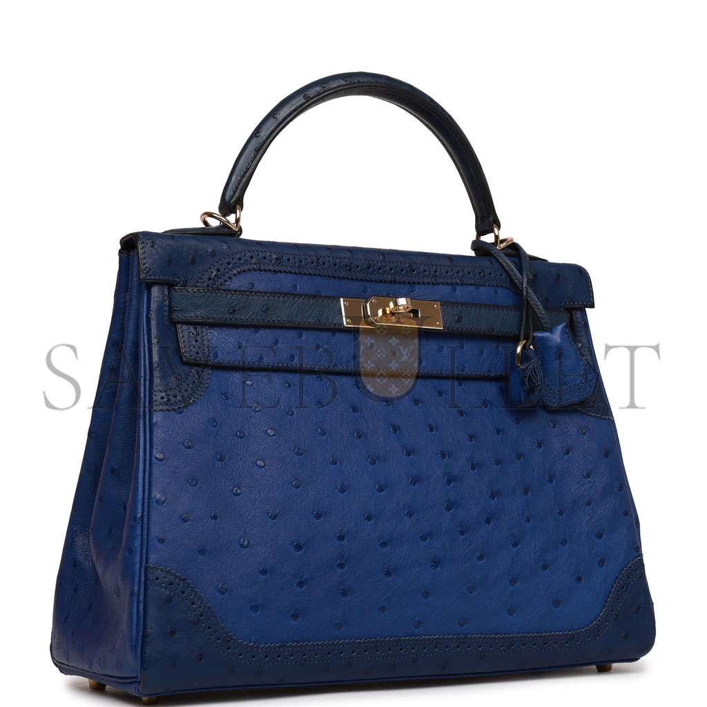 H**mes ghillies kelly retourne 32 bleu saphir, bleu iris and bleu de malte ostrich permabrass hardware (32cm)