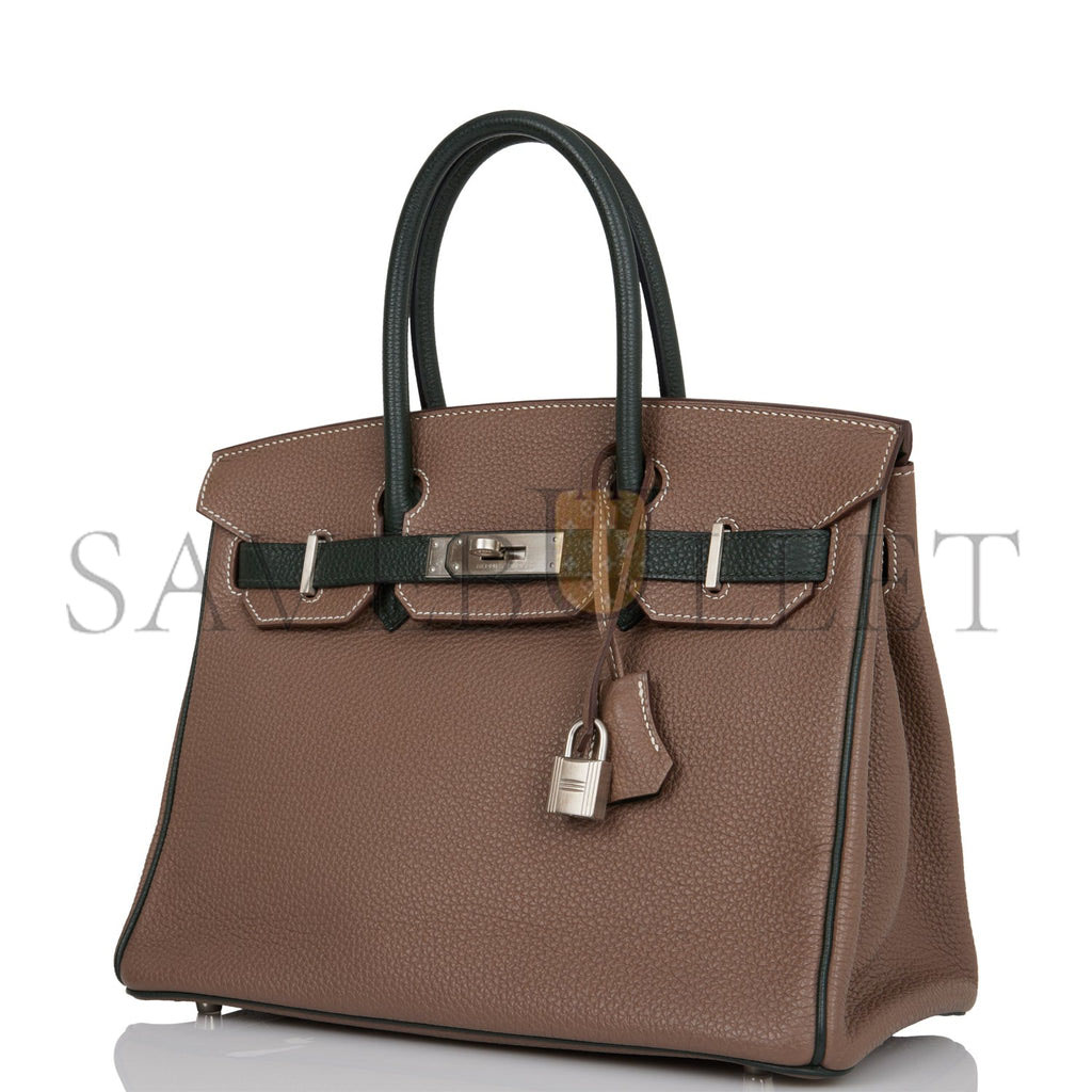 H**mes special order (hss) birkin 30 etoupe and vert fonce togo brushed palladium hardware ( 30cm*22*16cm)