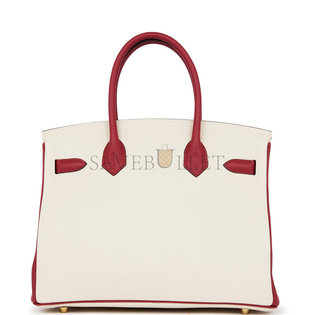 H**mes special order (hss) birkin 30 craie and rouge grenat togo permabrass hardware ( 30cm*22*16cm)