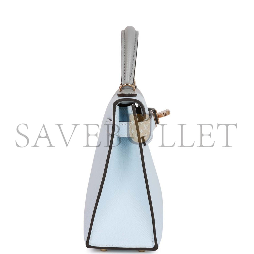 H**mes special order (hss) kelly mini sellier 20 casaque bleu brume and gris meyer epsom permabrass hardware (19*12*5.5cm)