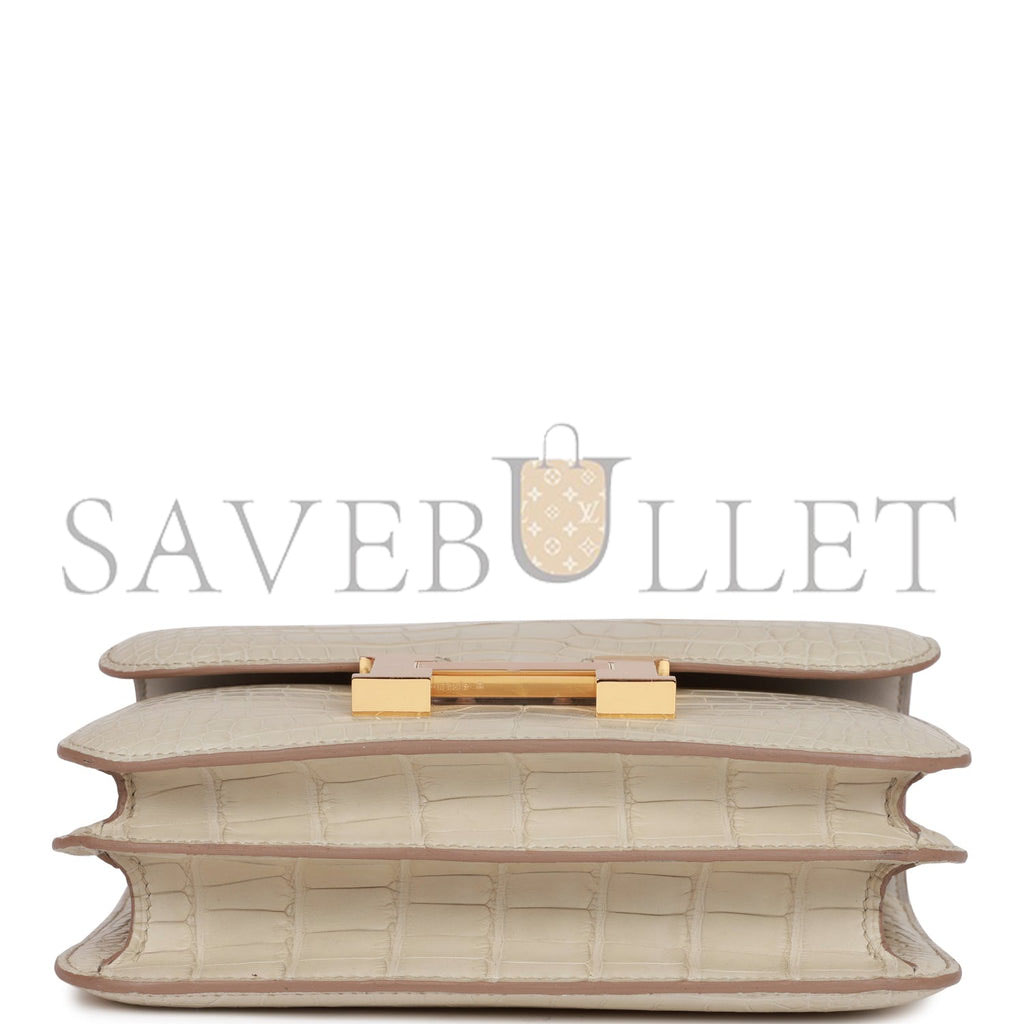 H**mes constance 18 beton matte alligator gold hardware (18cm)