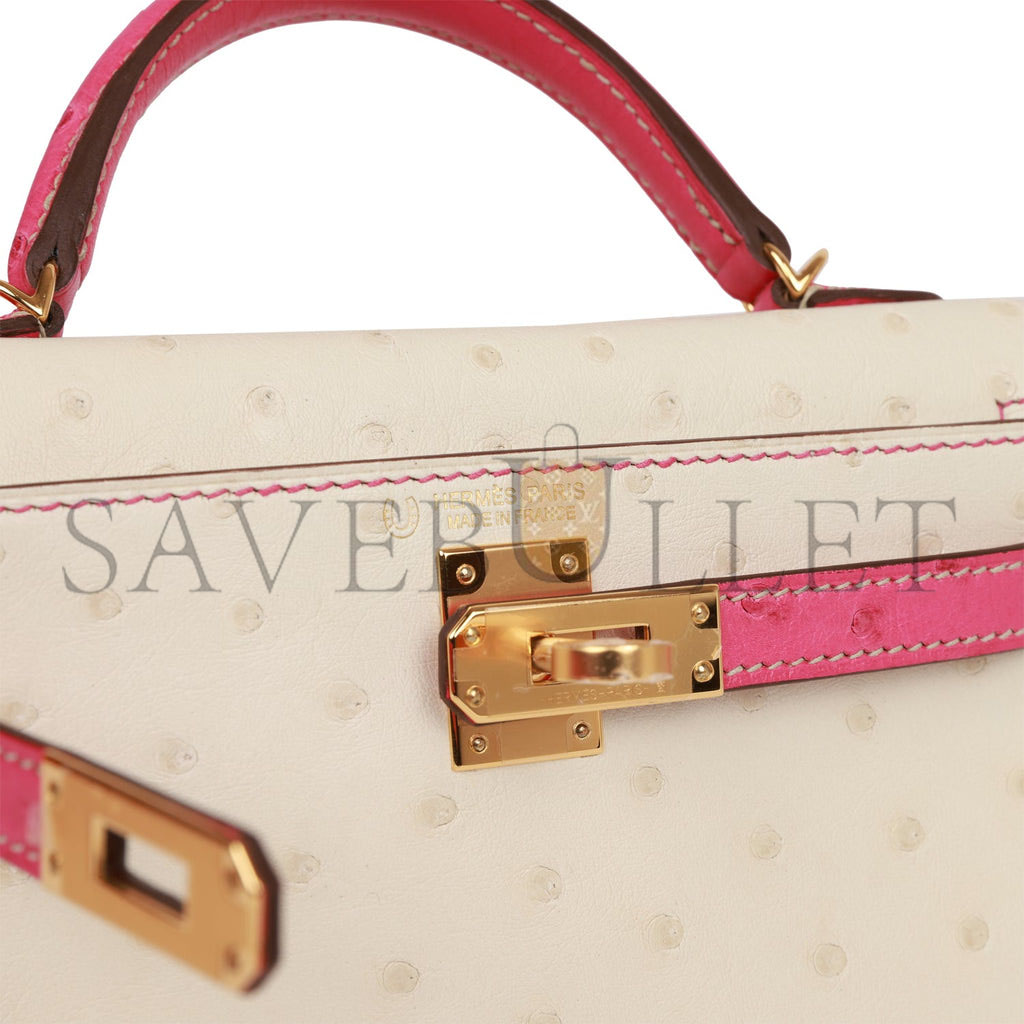 H**mes special order (hss) kelly mini sellier 20 beton and rose tyrien ostrich gold hardware (19*12*5.5cm)