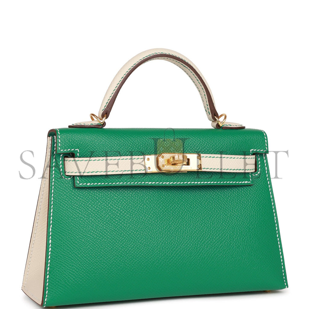 H**mes special order (hss) kelly mini sellier 20 vert jade and craie epsom gold hardware (19*12*5.5cm)