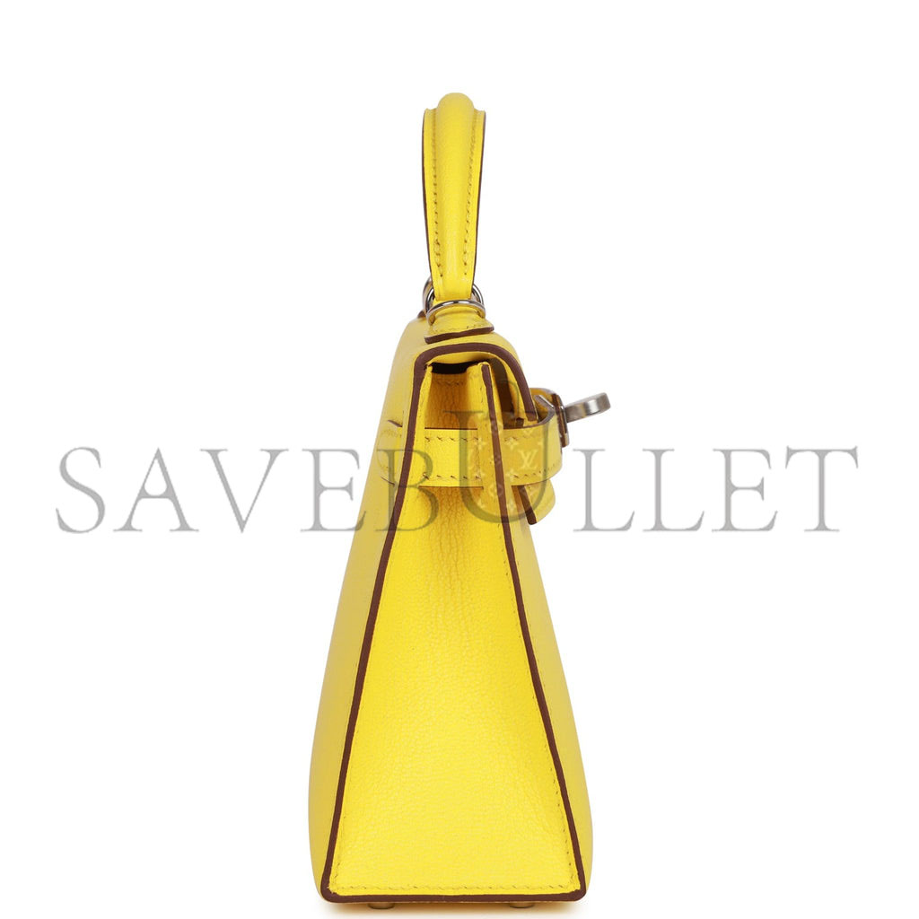 H**mes mini kelly sellier 20 jaune citron chÈvre palladium hardware (19*12*5.5cm)