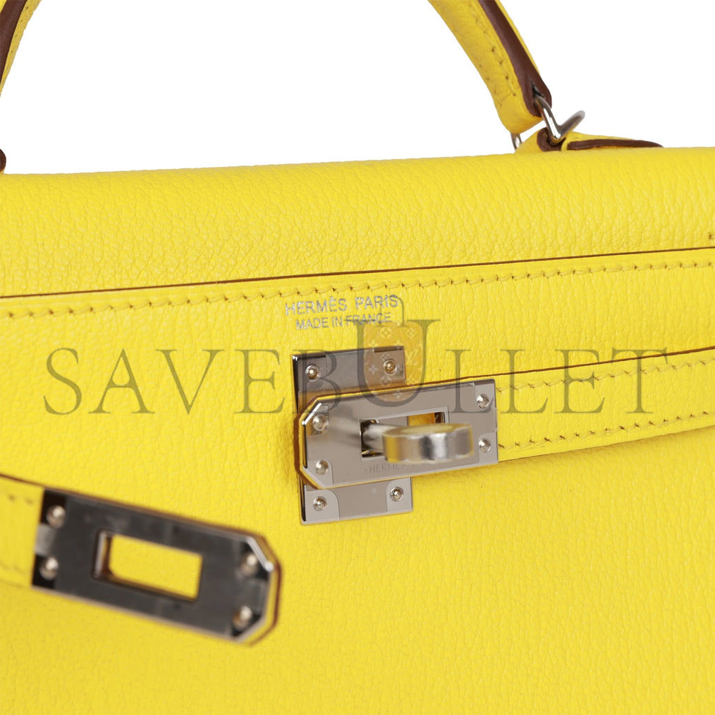 H**mes mini kelly sellier 20 jaune citron chÈvre palladium hardware (19*12*5.5cm)