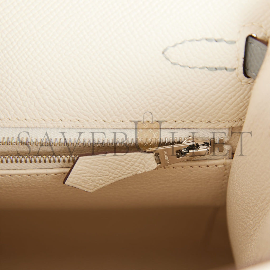H**mes special order (hss) kelly sellier 25 craie and gris mouette epsom brushed palladium hardware handmade (25*17*7cm)