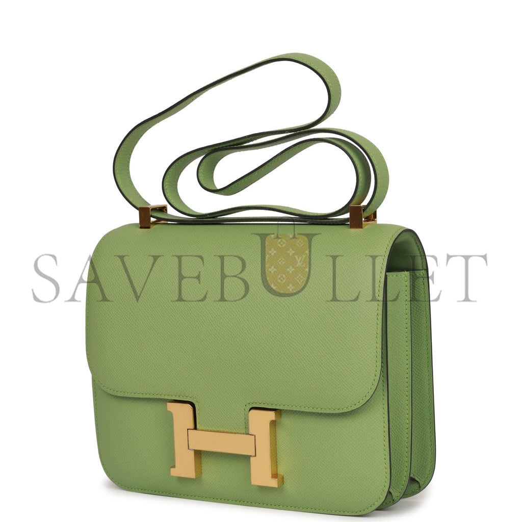 H**mes constance 24 vert criquet epsom gold hardware (24cm)