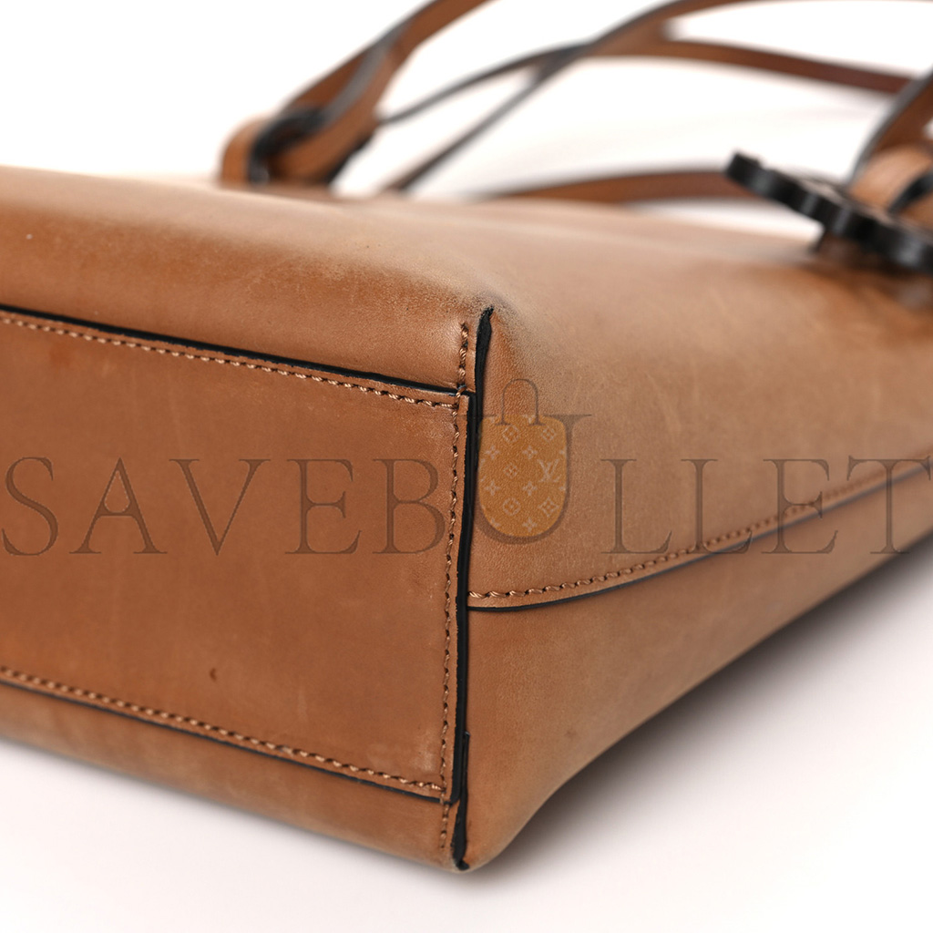 l*ew* calfskin double handle square tote camel capri blue (22*21*10cm)