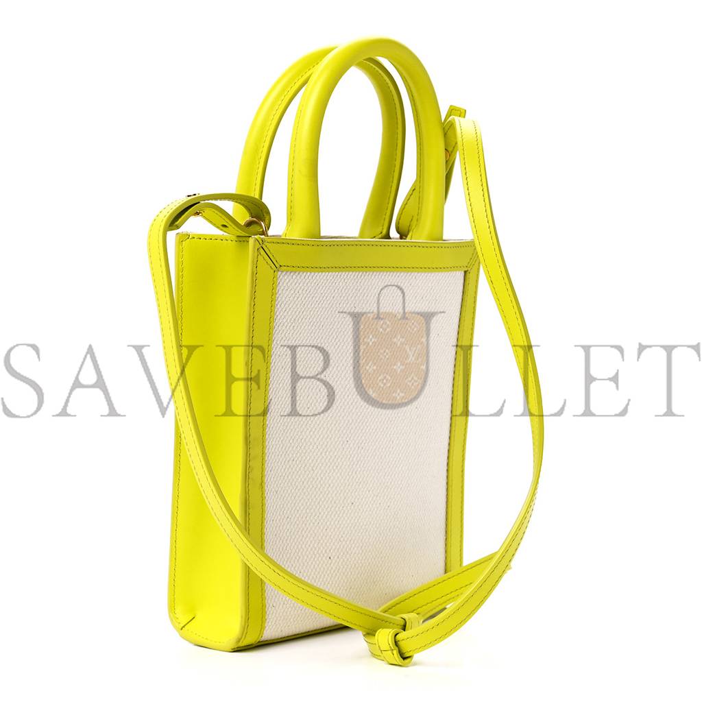 Ce**e canvas calfskin mini vertical cabas neon yellow (20*17*4cm)