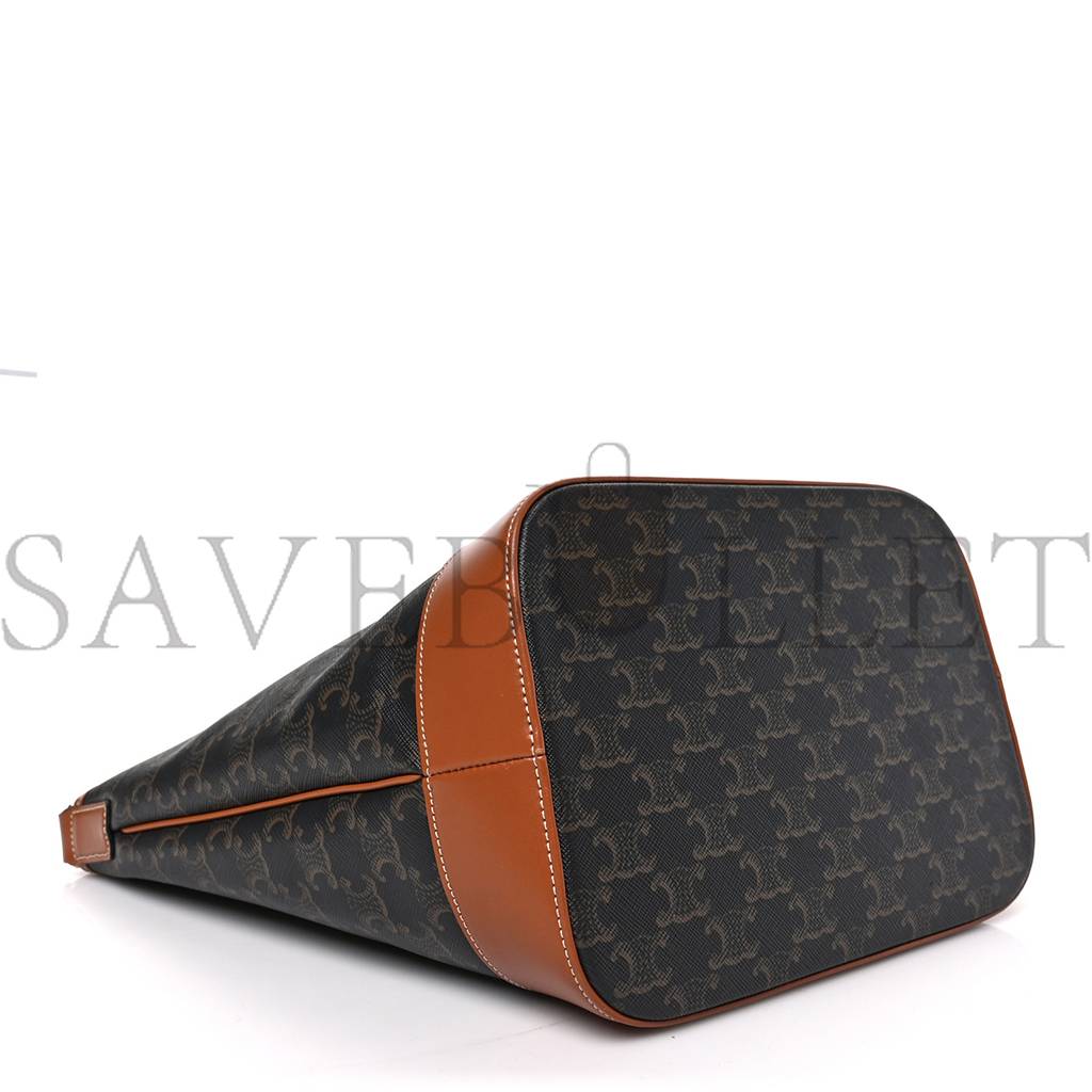 Ce**e triomphe canvas calfskin medium bucket bag tan (27*23*18cm)