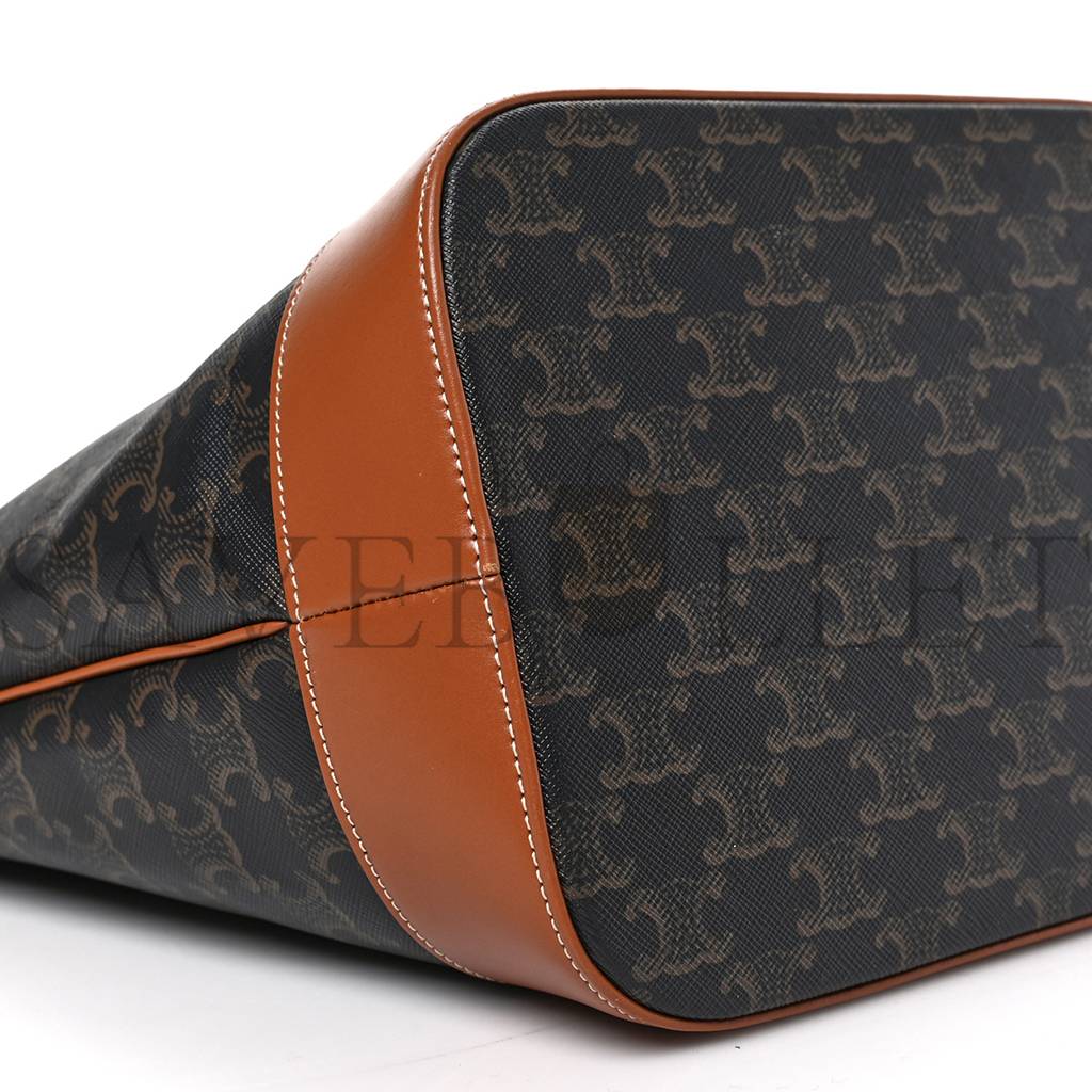 Ce**e triomphe canvas calfskin medium bucket bag tan (27*23*18cm)