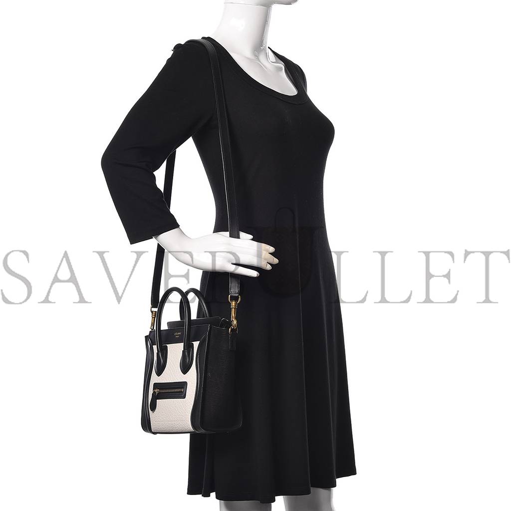 Ce**e bullhide calfskin nubuck bi-color nano luggage black white (20*20*10cm)