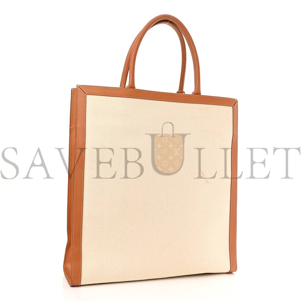 Ce**e canvas calfskin logo print vertical cabas natural tan (39*36*9cm)